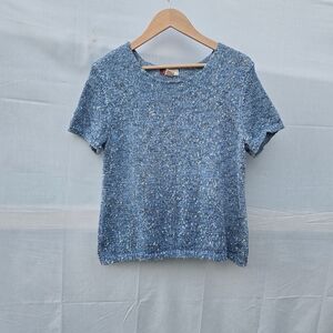 JM Collection Sparkling Blue Short Sleeve‎ Top